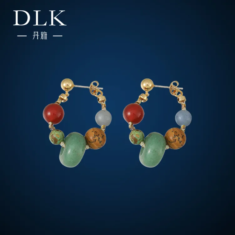 DLK 铜合金仿水晶耳饰 多巴胺撞色耳环女气质轻奢复古彩色小众