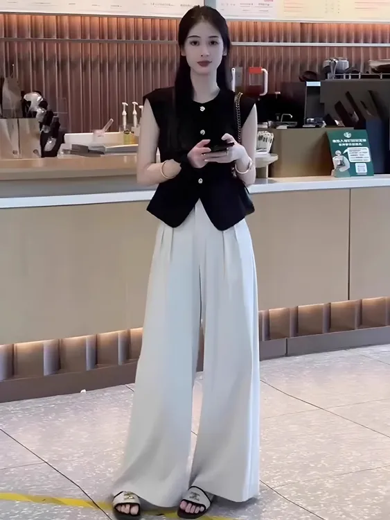 夏季搭配一整套女装轻奢高级感气质马甲上衣洋气时髦阔腿裤两件套