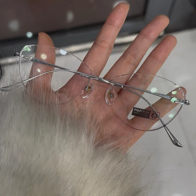 超轻纯钛无框猫眼近视眼镜女可配度数高级感平光镜