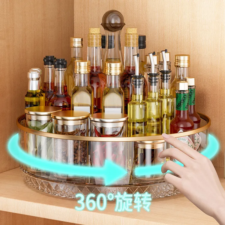 厨房旋转调料置物架360多功能台面收纳神器调味品收纳盒元宝勺