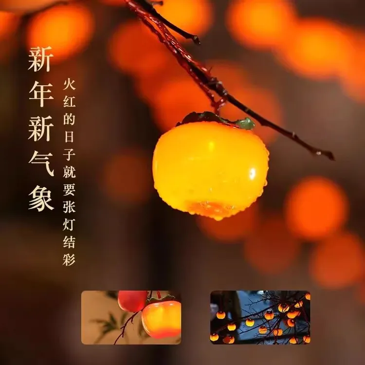 led过年彩灯太阳能柿子灯串防水户外庭院装饰灯挂树上喜庆氛围灯