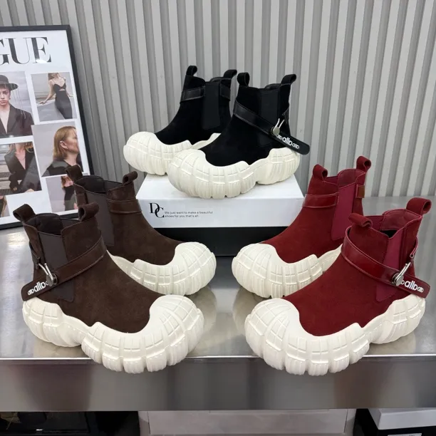 富866-6新款球形底反绒皮拼色时尚套筒短靴底厚6公分洋气百搭舒适