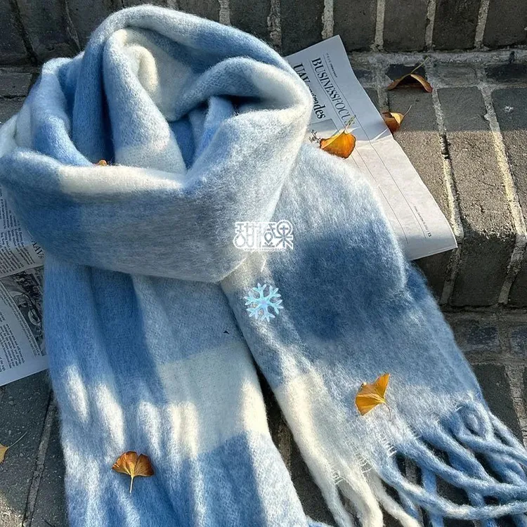 蓝色围巾女秋冬季加厚保暖纯色防寒克莱因蓝情侣韩版百搭围脖披肩