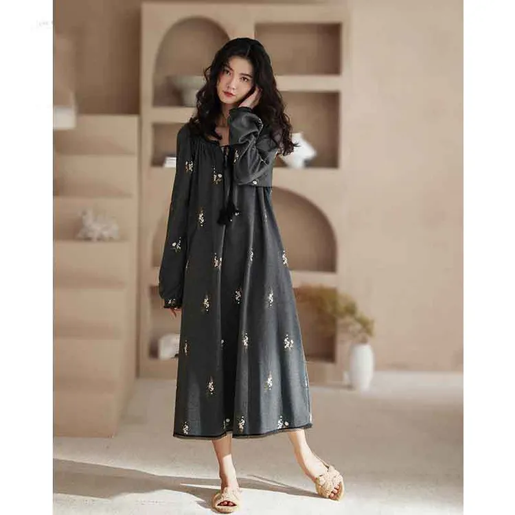 【2025新款】秋冬女睡衣睡裙长袖V领套头甜美公主风时尚中长裙可外