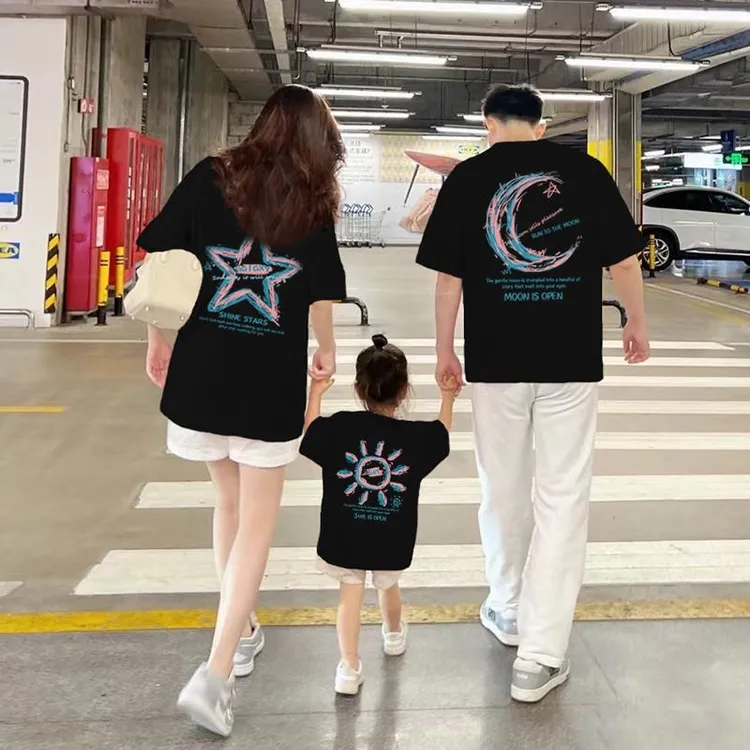亲子装一家三四口母女装棉短袖t恤衣服2025新款夏天