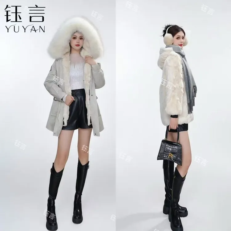 钰言【折腰獭兔一衣三穿毛袖】2025新款升级大貉子毛领可拆卸派克