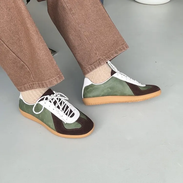 BEEFCAKE木木小众复古休闲德训鞋头层牛皮拼色圆头柔软百搭运动鞋