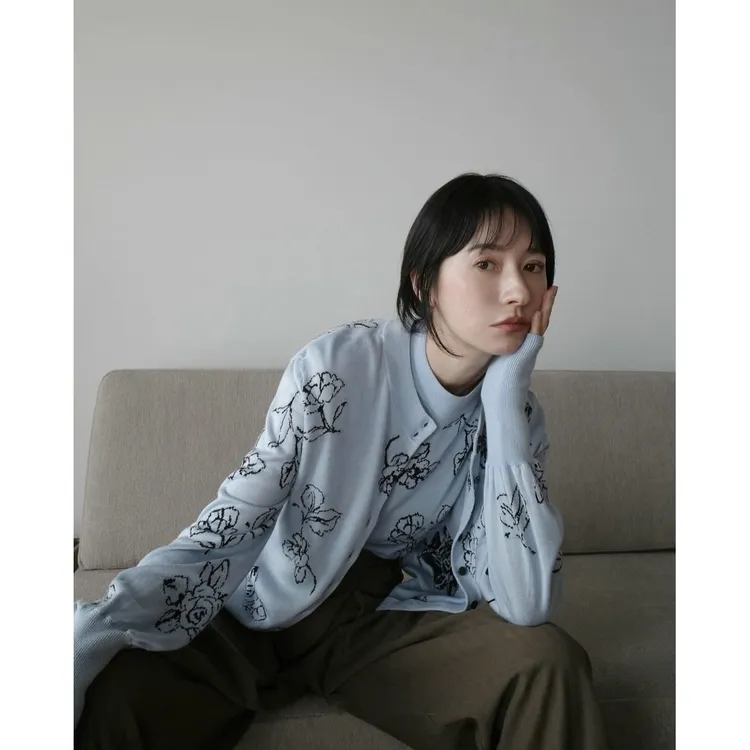 【MonTendre】秋季新款 松本 前后两穿时尚印花气质显瘦针织开衫女