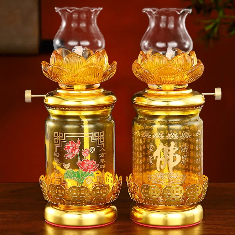 一品莲防风油灯灯盏斗烛供奉酥油灯液体酥油灯无烟酥油长明油灯