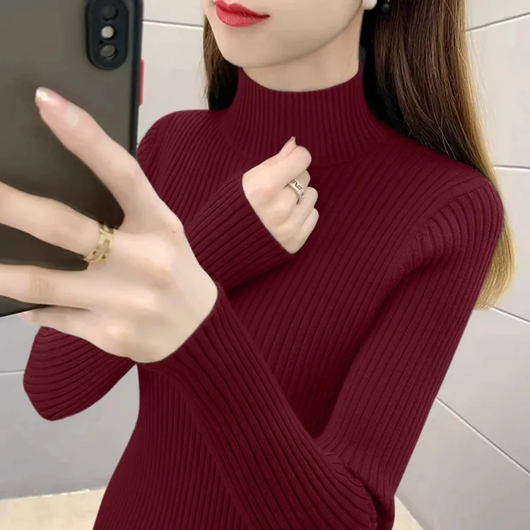 半高领加厚毛衣女秋冬2025新款修身内搭打底衫高级感显瘦针织上衣