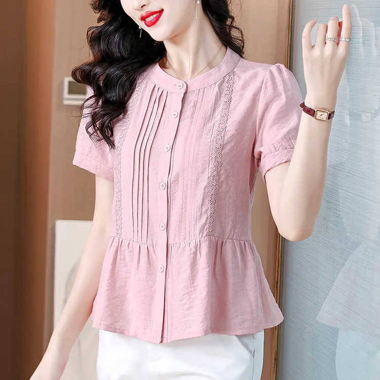 时尚漂亮短袖衬衫女2025夏季新款洋气质宽松遮肚休闲百搭减龄上衣