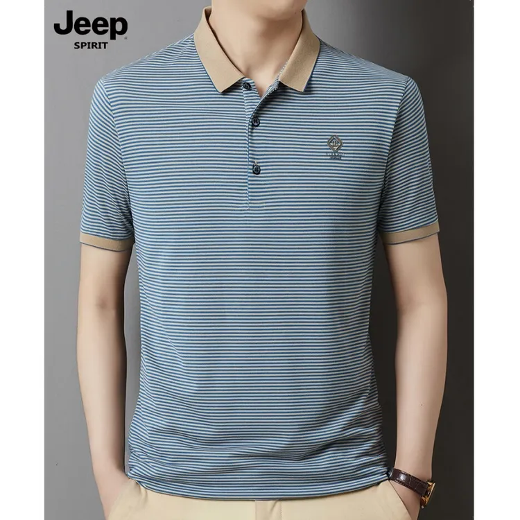 JEEPSPIRIT吉普条纹轻熟POLO衫夏季翻领男士t恤短袖商务休闲上衣