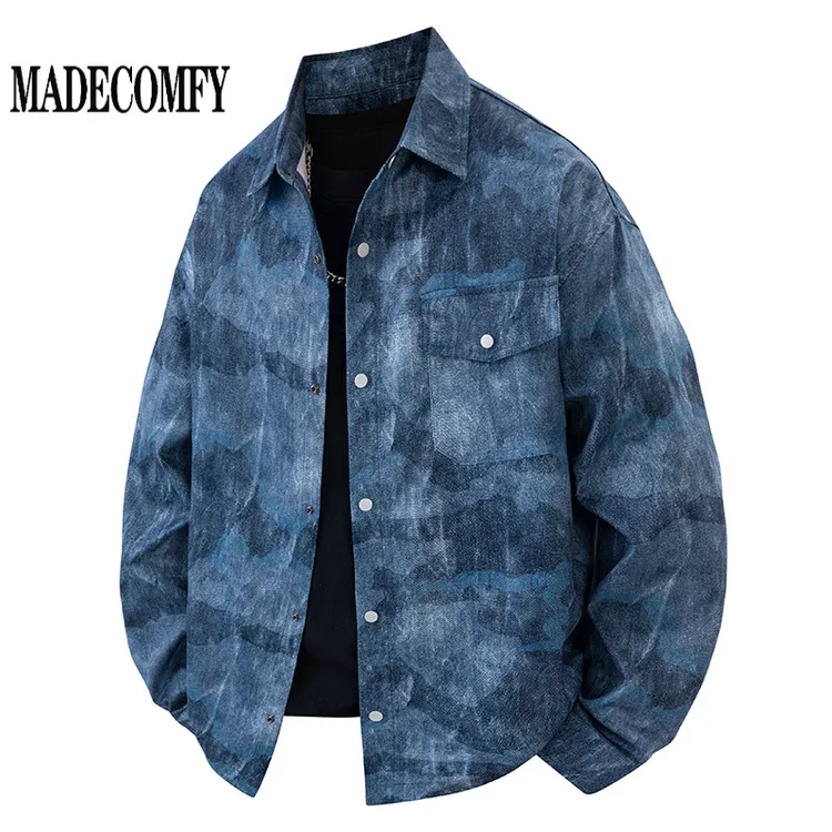 美式工装衬衫男士春季新款潮流宽松时尚百搭痞帅长袖衬衣薄外套潮