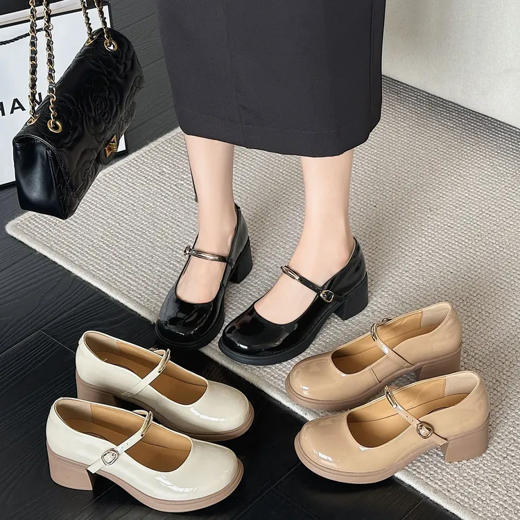 xizi/昔子7717新款玛丽珍单鞋低帮鞋浅口粗跟法式厚底中跟圆头