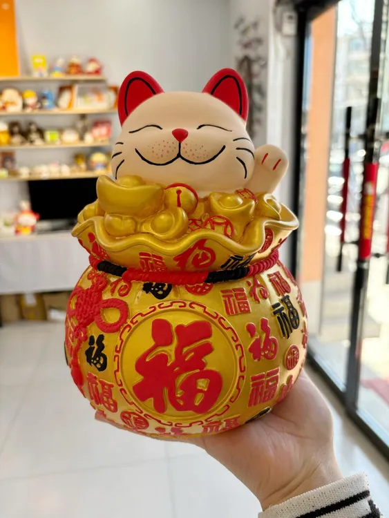 爆款喜庆招财猫真石膏娃娃大号存钱罐白胚手工DIY涂色摆件礼物