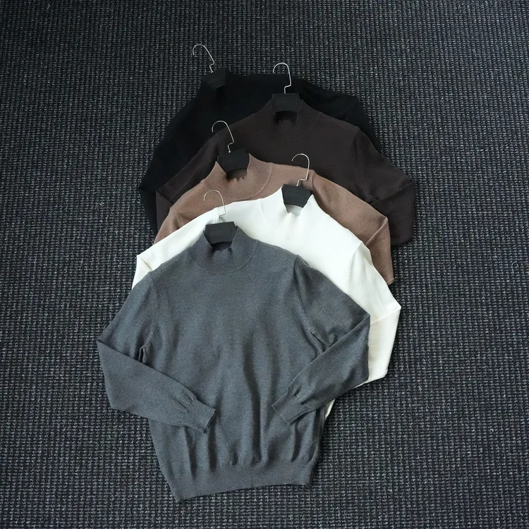 CssuGent 可机洗羊毛衫 男时尚半高领打底衫潮流黑色亲肤羊毛衫