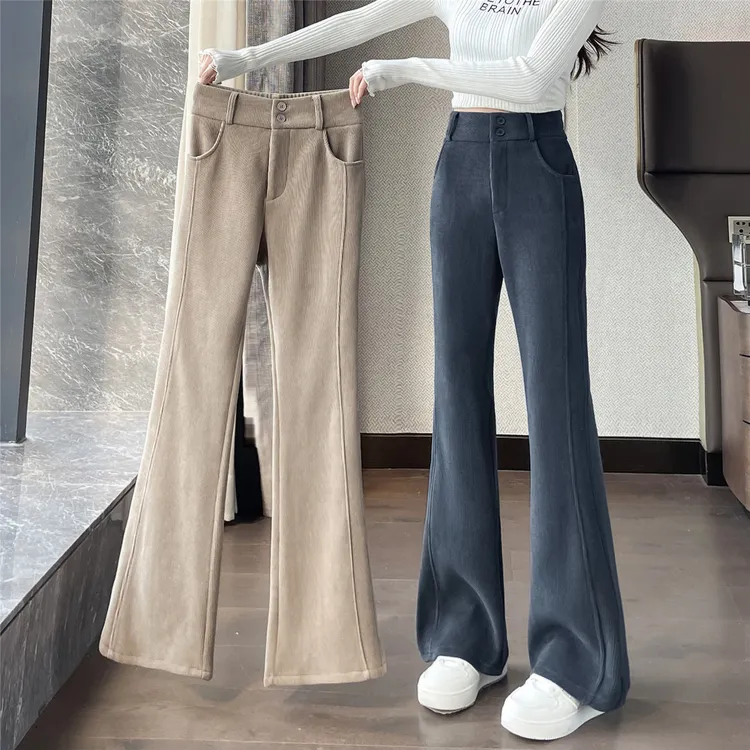 雪尼尔微喇叭裤女秋冬季新款高腰显瘦女士外穿加绒加厚灯芯绒裤子