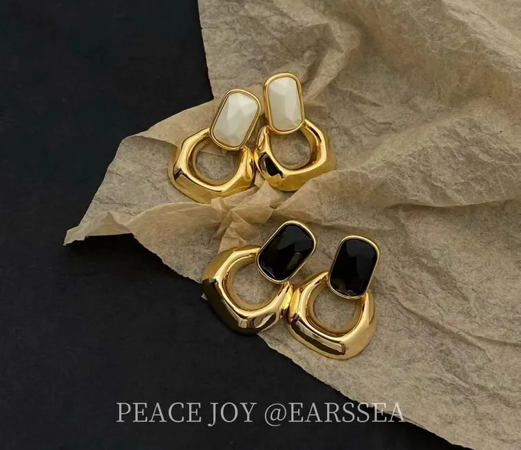 铜合金耳饰 【夜曲】复古个性轻奢方形耳钉 简约气质小众黑色耳饰