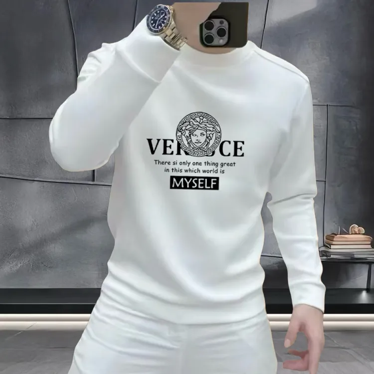 2025秋冬新款潮流时尚宽松休闲百搭圆领印花图案白色卫衣男士ins