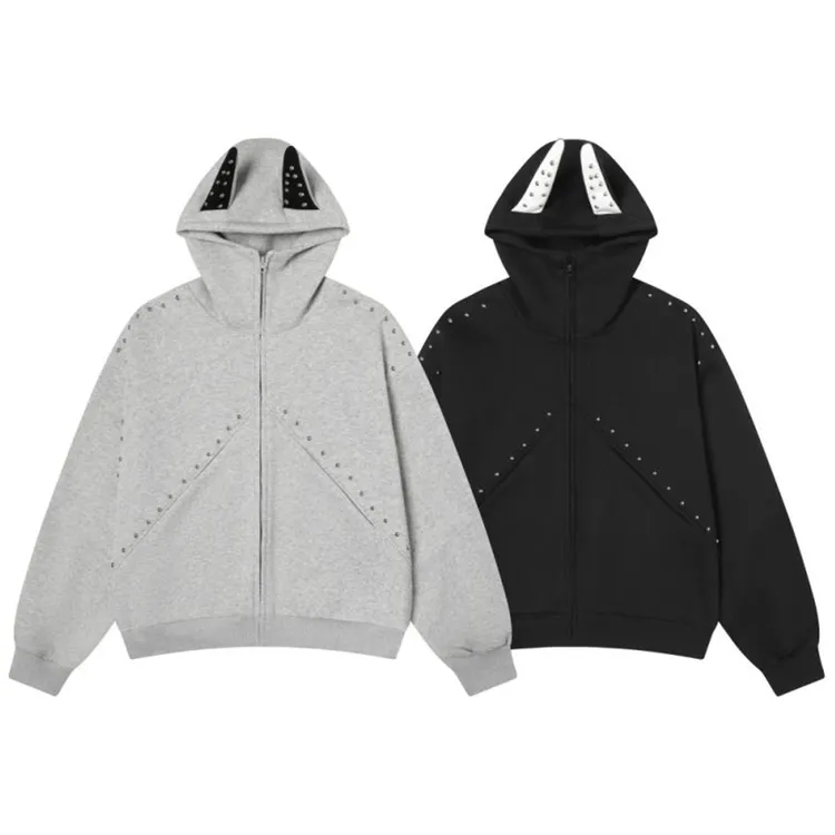 LIGGICC 秋季新款小众铆钉拼接杜宾犬连帽卫衣秋季情侣氛围感外套