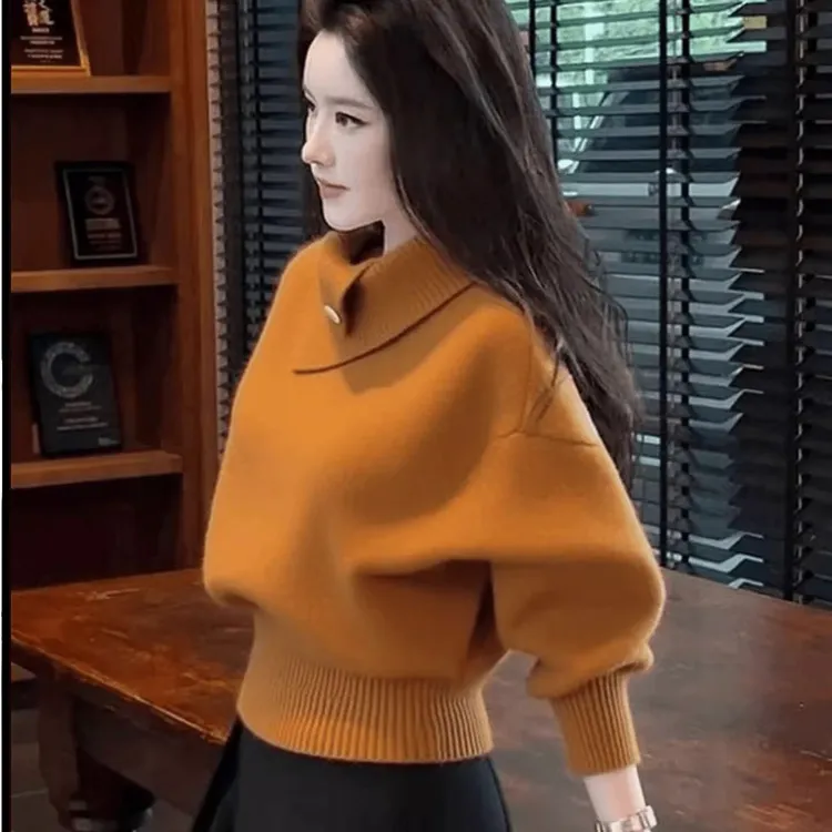 针织毛针织衫秋冬2025橘色高领上衣针织衫秋冬常规款百搭韩版打底