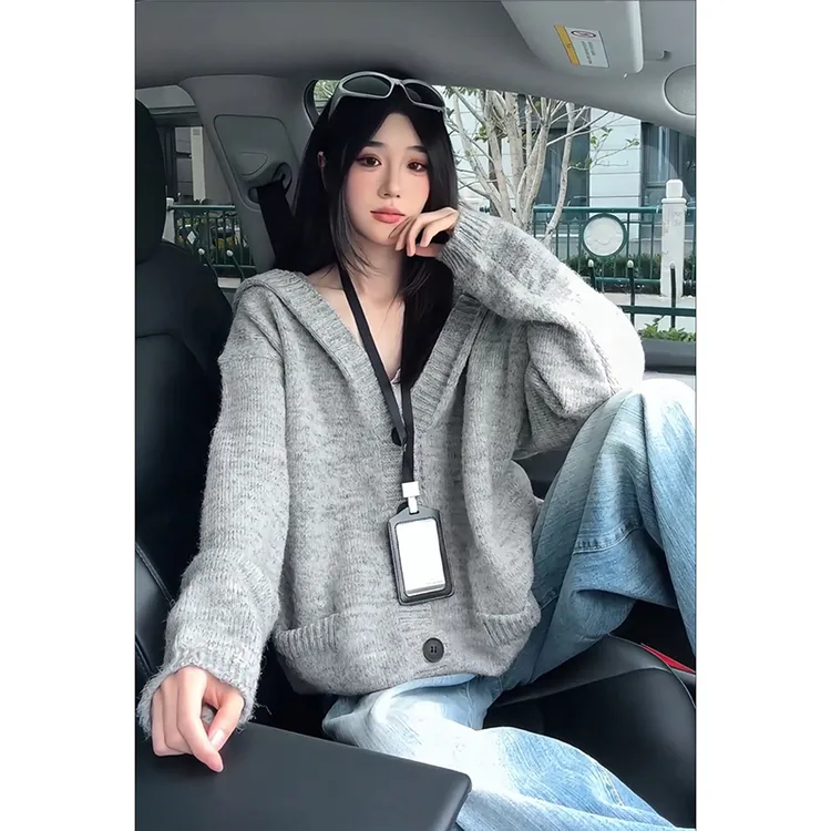 cleanfit开衫连帽针织衫男款秋冬新款美式宽松慵懒风情侣毛衣外套
