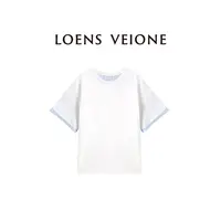 LOENS VEIONE/罗拉【棉】蓝白条纹圆领宽松短袖T恤25CVBZ0003N