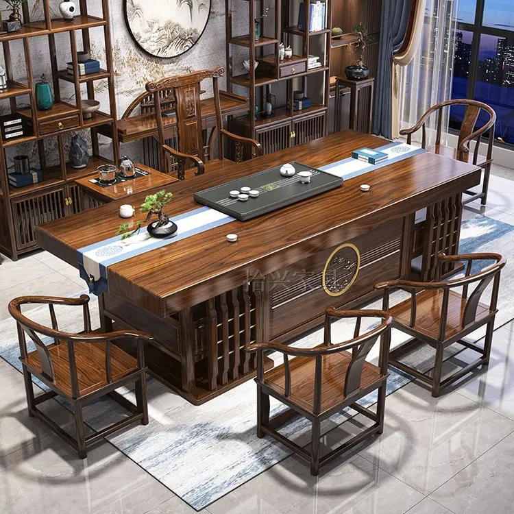 大板茶桌椅组合原木实木茶台新中式家用茶几功夫茶桌一体一整套