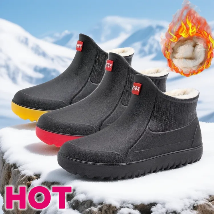 新款男士短筒雨鞋防滑加绒保暖中帮厨房耐磨水鞋胶鞋工作鞋一体