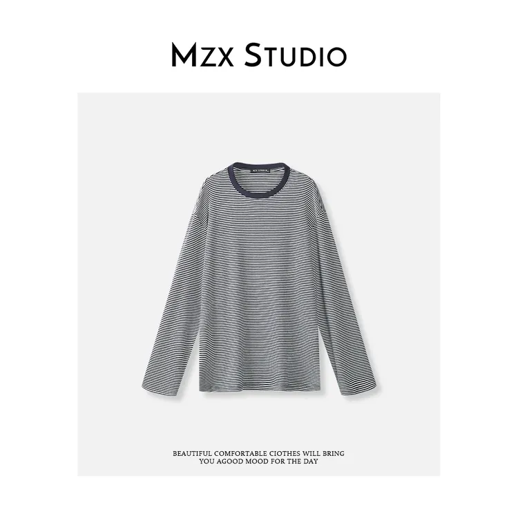 MZX 秋季含羊毛长袖条纹撞色百搭款长袖T恤 SY10073-C