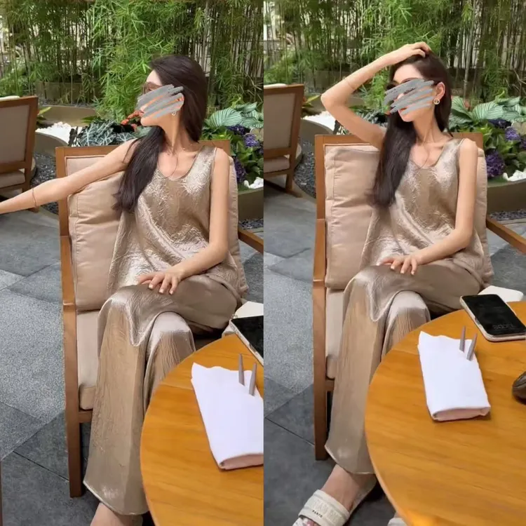  2025夏季新款时尚显瘦气质女士网红洋气两件套百搭款D6666