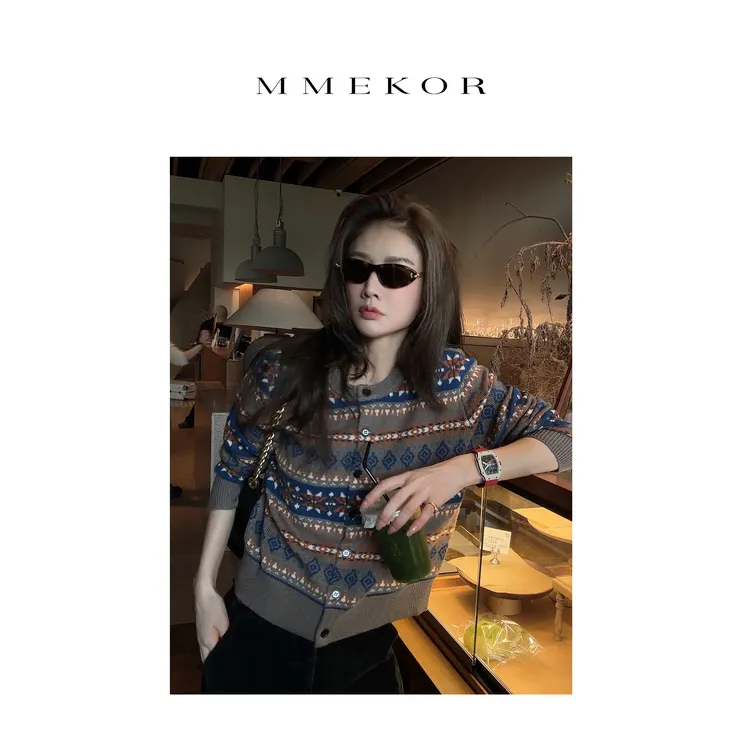 MMEKOR“雪花乐谱”毛衣 2025新款秋款千金玛德琳韩系上衣 30656