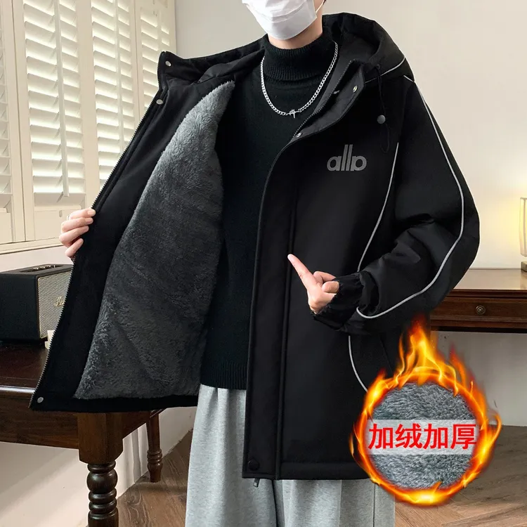 加绒加厚外套男冬季学院风百搭新款学生派克服夹克青少年棉衣男装