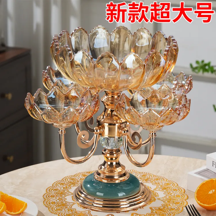 欧式玻璃果盘新年旋转水果盘特大号家用客厅茶几创意零食干果盘