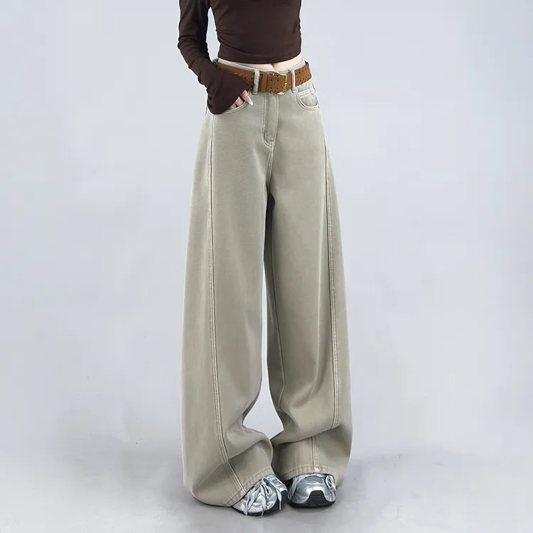 高腰显瘦加绒直筒牛仔裤女2025秋冬新款设计感休闲宽松百搭阔腿裤