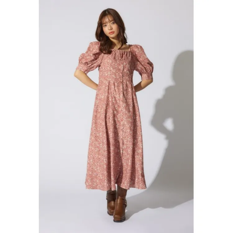 【Montendre】春夏新款 R 甜美优雅气质柔美碎花褶皱喇叭连衣裙