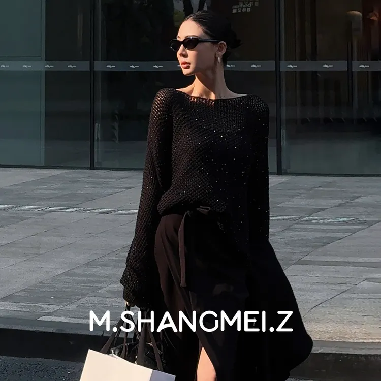 M.SHANGMEI.Z/沐熙【繁星】美大哥镂空亮片编织慵懒针织衫X042304