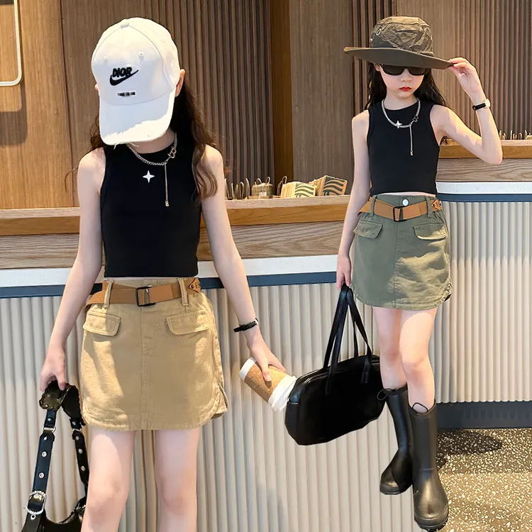 女童背心时尚套装夏季2025新款儿童裤子洋气炸街女孩大童工装裙裤