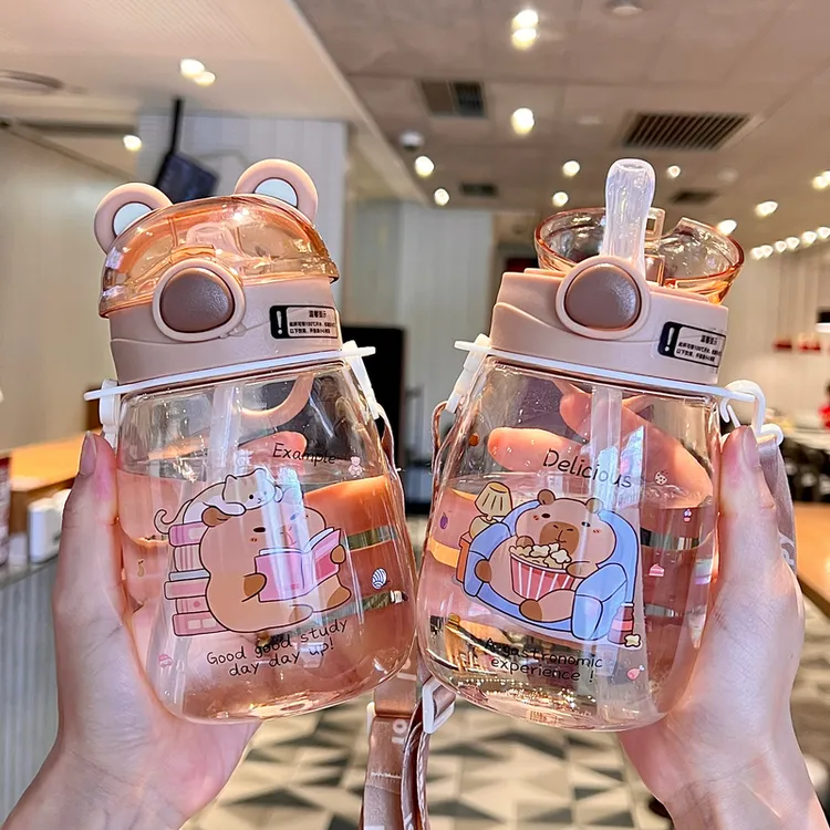 卡皮巴拉新款儿童水杯上学专用女孩学生可爱幼儿园水壶男女吸管杯