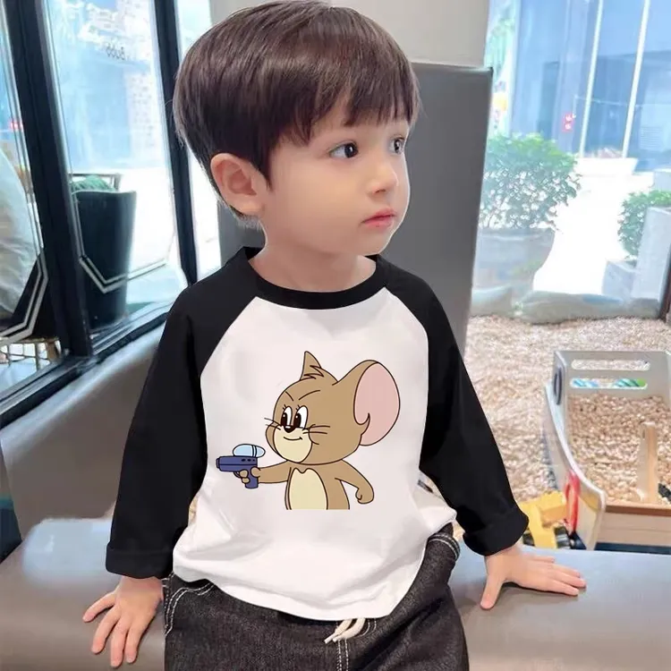 100％棉儿童长袖t恤2025新款男童女童宝宝秋装纯棉上衣童装打底衫