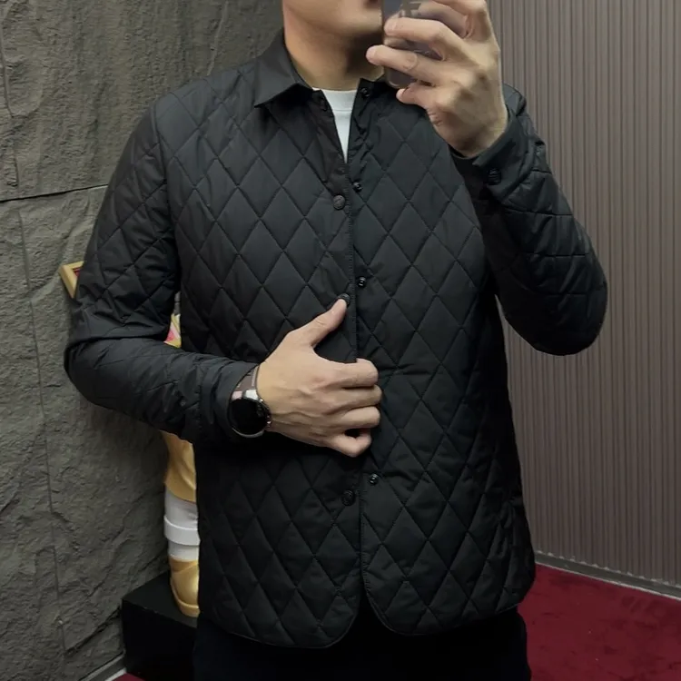 2025-25340翻领保暖棉衣男秋冬轻薄休闲棉服落肩袖绗缝本布下摆