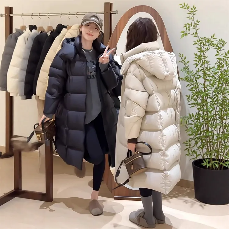 冬季显瘦爆款韩版加厚过膝羽绒服女款爆款排骨款羽绒服冬天休闲服