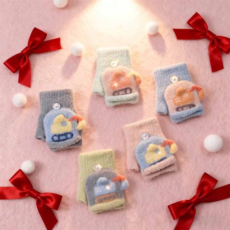 宝宝手套0-3岁半指翻盖直筒男女童2针织可爱卡通婴幼儿保暖1