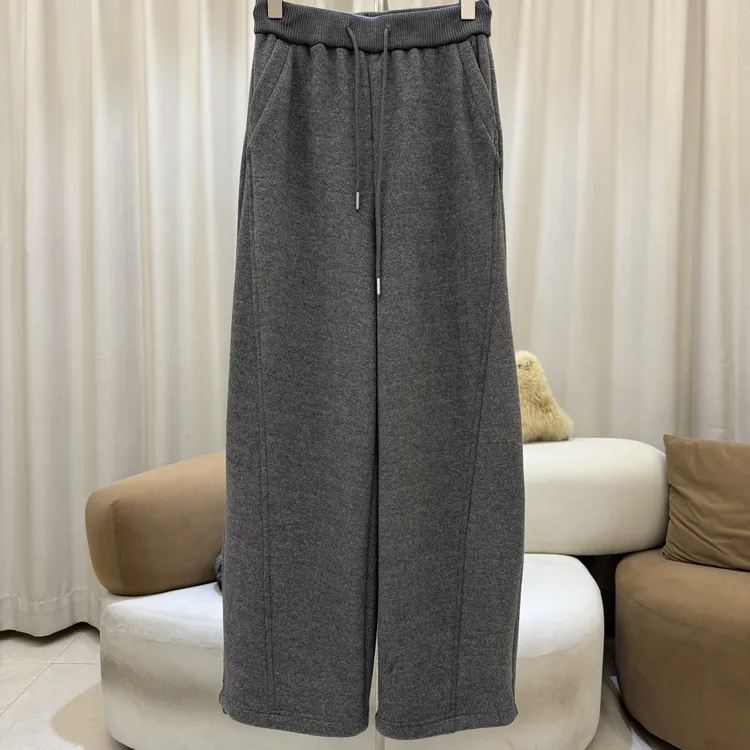 zaw大码女装加绒毛呢裤胖mm秋冬显瘦百搭休闲弯刀裤子/25497