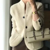 加厚羊毛开衫女2025秋冬新款立领中式毛衣宽松针织衫潮牌时尚保暖