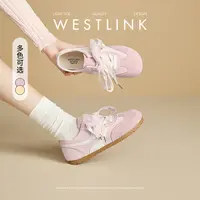 西遇网面透气德训鞋女2025新款春夏百搭薄款运动鞋芭蕾粉色休闲鞋