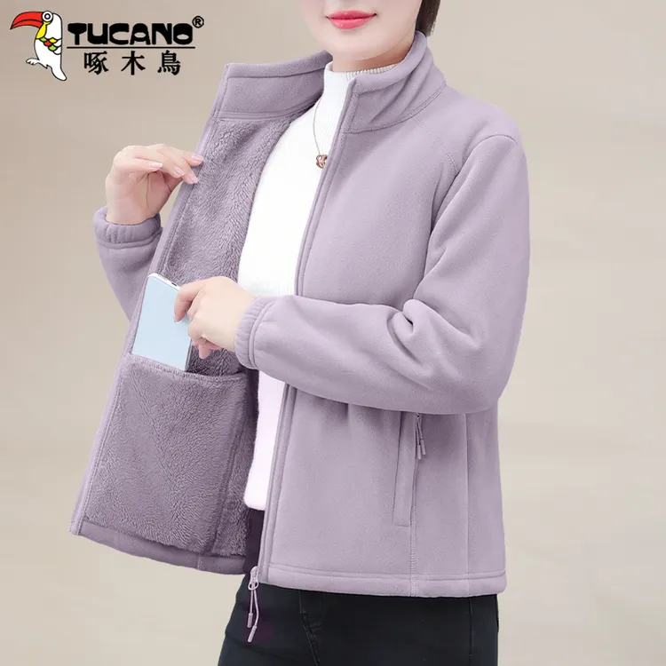 啄木鸟摇粒绒外套女2025新款秋冬开衫卫衣加厚内胆短款抓绒衣上衣