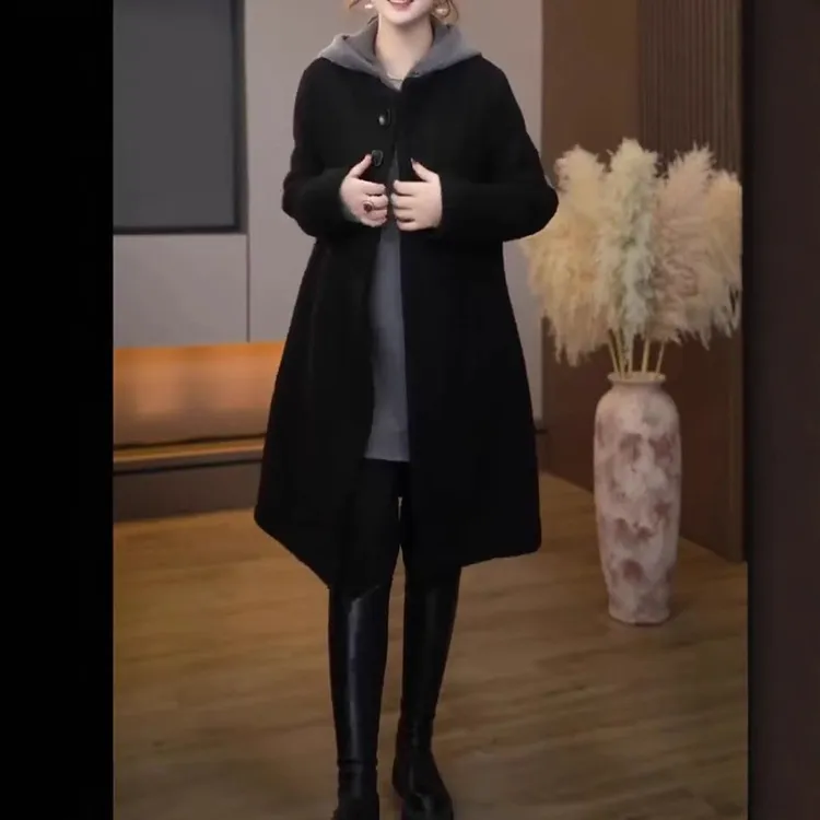 241165大爱美依缘2025新款简约中长款宽松外套连帽时尚连衣裙显瘦