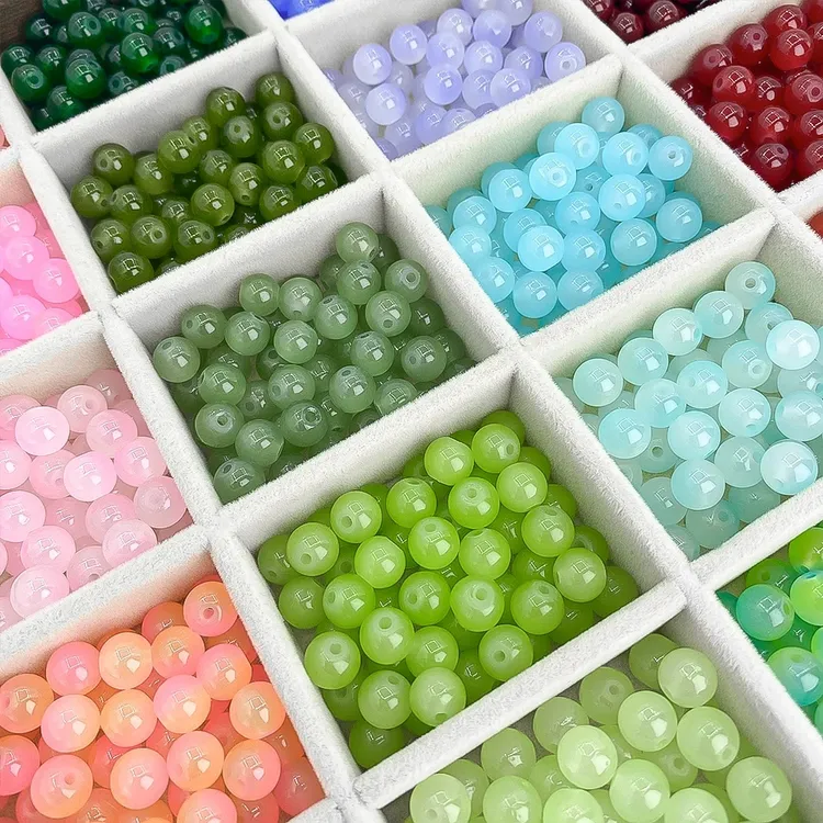 500颗手串散珠琉璃仿玉珠渐变双色玻璃圆珠手工diy手链项链珠子