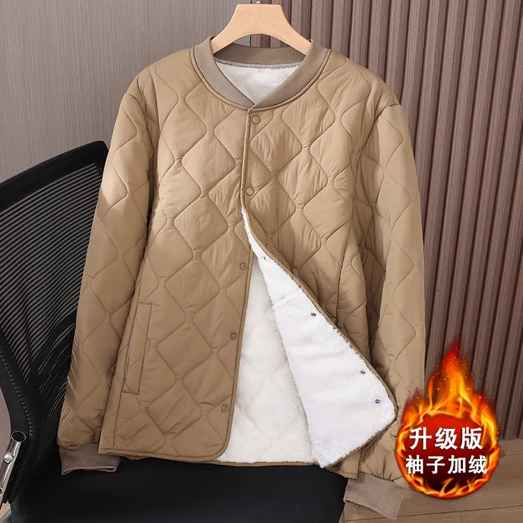 男士加绒保暖棉服2025秋冬新款干活用棉袄休闲菱形冬季内胆棉衣